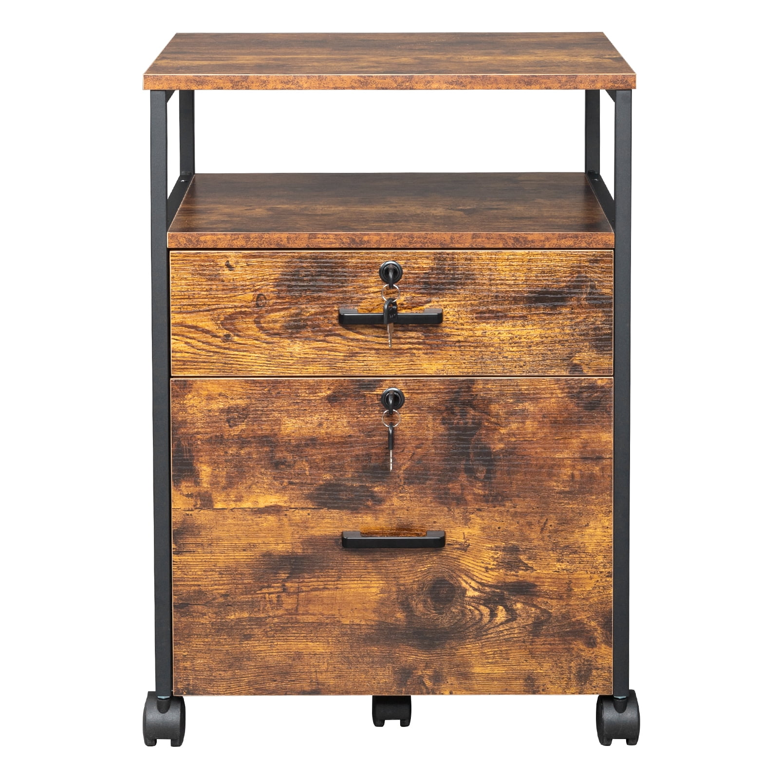 Ktaxon 2Drawer Rolling Wood File with Lock and Shelf, Legal&Letter Size Mobile Wooden