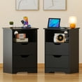 thumbnail image 1 of Ktaxon Set of 2 NightStand with Charging Station BedsideTable with 2 Storage Drawers,End Side for Bedroom,Country Style Black, 1 of 10