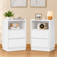thumbnail image 1 of Ktaxon NightStand Set of 2 with 2 Storage Drawers BedsideTable, End Side for Bedroom, Country Style White, 1 of 11