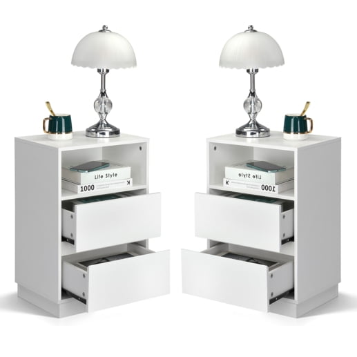 Ktaxon NightStand Set of 2 with 2 Storage Drawers BedsideTable, End Side for Bedroom, Country Style White
