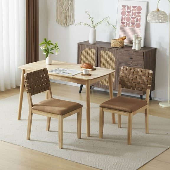 Ktaxon 2 PCS Dining Chairs, Farmhouse Padded Chairs, Rattan Upholstered Seating for 2, Solid Rubber Wood, Natural Whiskey