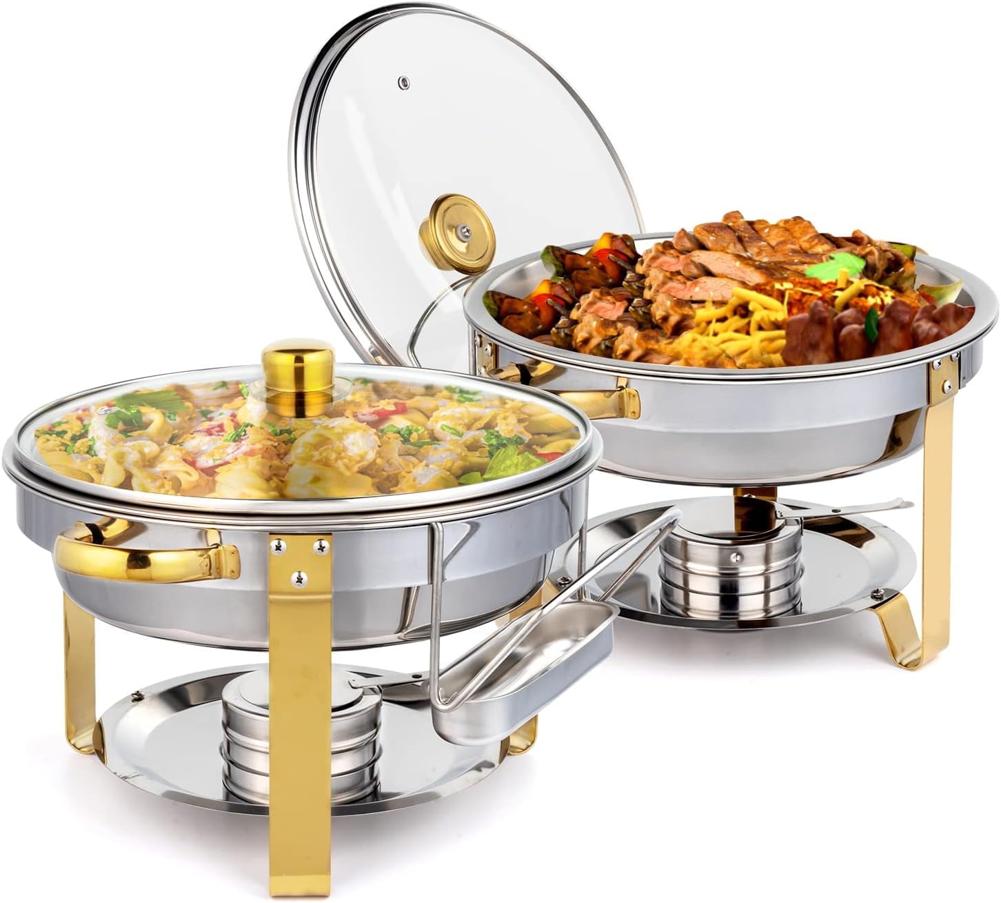 Ktaxon 2 Pack 5 Quart Chafing Dish, Round Stainless Steel Frame Buffet