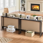 Ktaxon 2 Pack 78.7" Narrow Console Sofa Table with Charging, Long Couch Table Metal Frame with 4.9ft Extension Cord, Bla