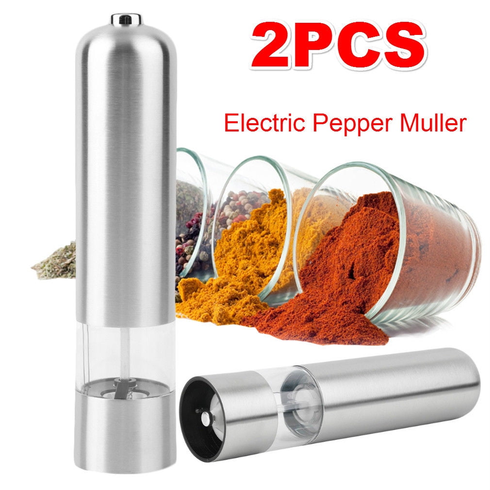 Ktaxon 2 Pack Electric Spice Salt Pepper Mill Grinder Stainless