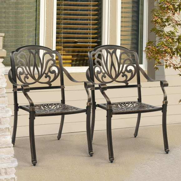Ktaxon 2 Pack Oudoor Cast Aluminum Chair, Outdoor Dining Chairs, Aluminum Stackable Chairs for Patio Garden, Bronze