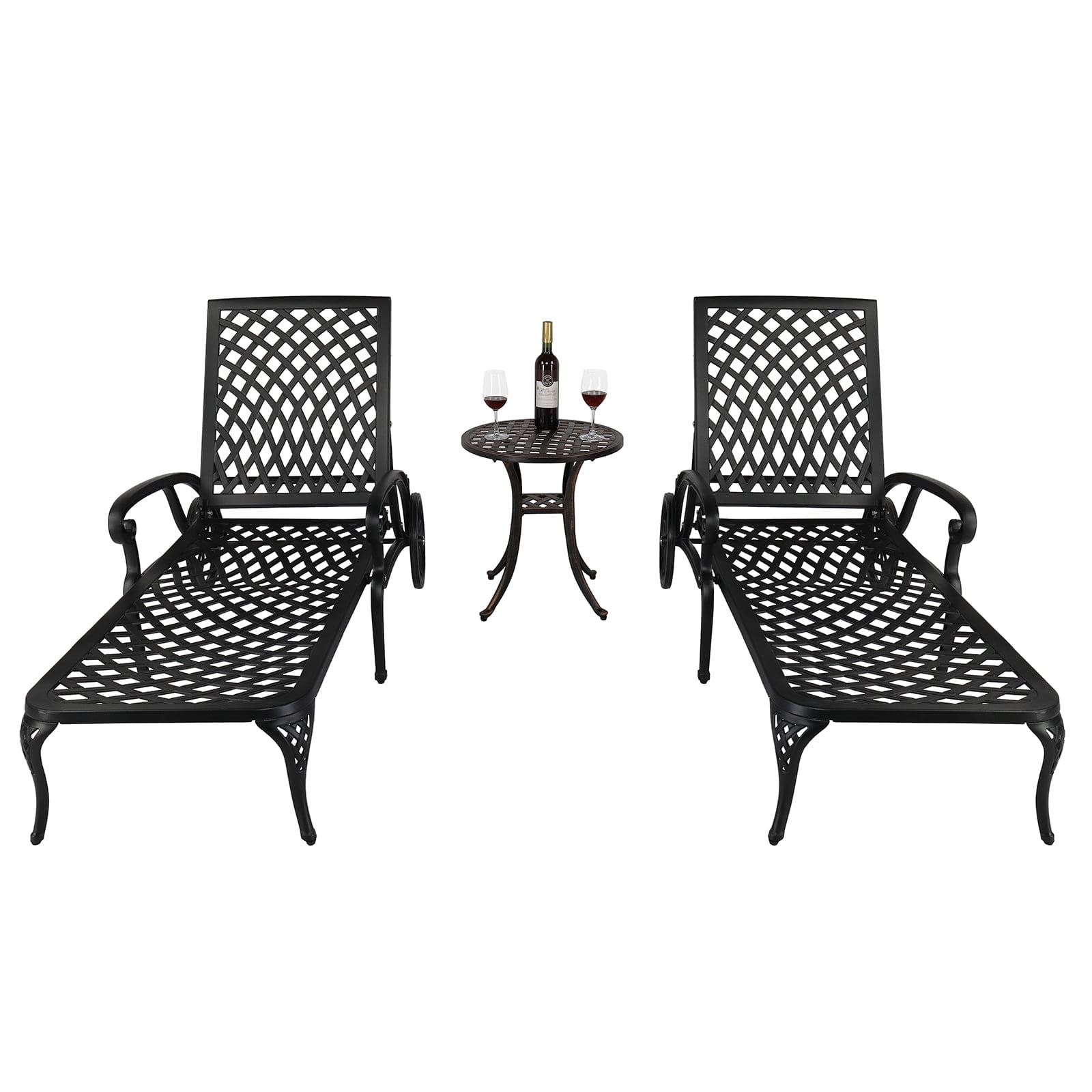 Ktaxon 2 Pack Outdoor Aluminum Lounge Chair Sunbed Lounge Chaise Chair w/ Adjustable Backrest for Patio Garden Poolside, Black