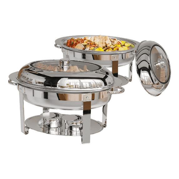 Ktaxon 2 Pack Oval Chafing Dish for Buffet, 6 Quart Stainless Steel Buffet Set with Glass Lid, Chafers and Warmers Sets for Party, Catering, Wedding, Banquet, Graduation