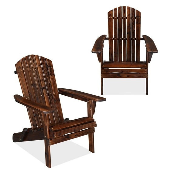 Ktaxon 2 Pack Patio Wood Adirondack Chair, Garden Chaise Chair Outdoor Folding Chair, Wooden Chair for Patio, Garden, Carbonized Color