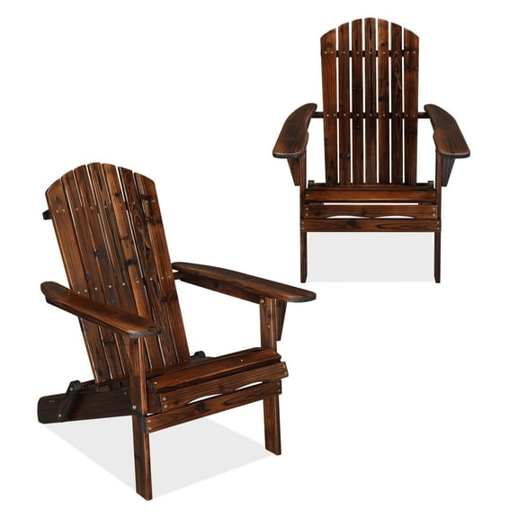 Ktaxon 2 Pack Patio Wood Adirondack Chair, Garden Chaise Chair Outdoor Folding Chair, Wooden Chair for Patio, Garden, Carbonized Color