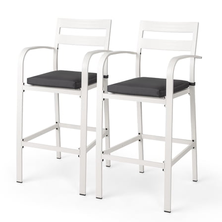 Ktaxon 2-Pc Outdoor Bar Stools, All-Weather Aluminum with Cushion for Patio, Backyard, White