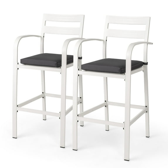 Ktaxon 2-Pc Outdoor Bar Stools, All-Weather Aluminum with Cushion for Patio, Backyard, White