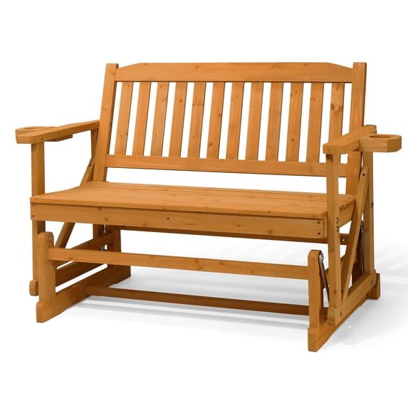 Ktaxon 2-Person Glider Chair, Vertical Slat Back, 48in Wood Patio Furniture, Teak