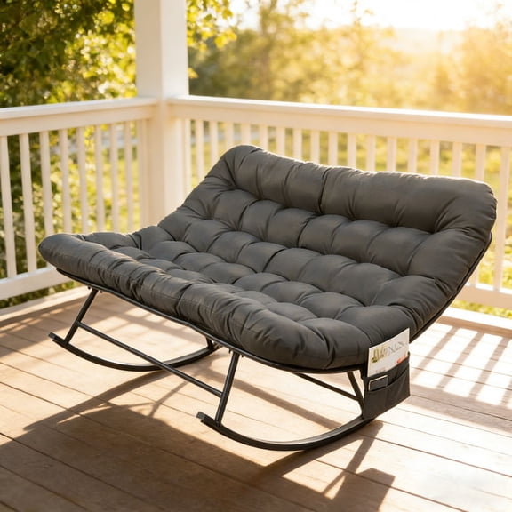 Ktaxon 2-Person Oversized Papasan Rocker for Indoor/Outdoor, Dark Grey