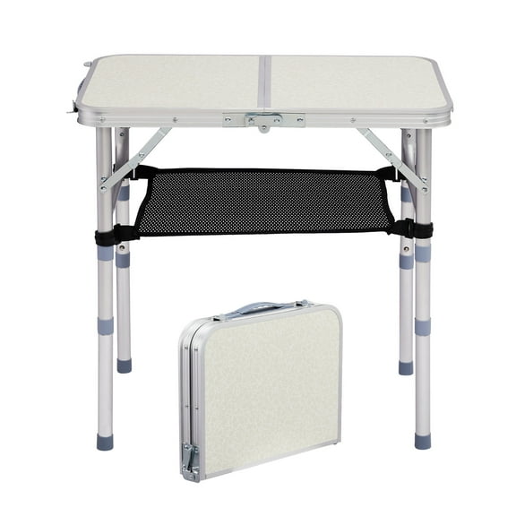 Ktaxon 2' Portable Folding Table with Adjustable Mesh Storage Bag, 3 Level Height Adjustable Camping Picnic Table with Metal Frame & Handle, White