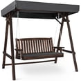 thumbnail image 1 of Ktaxon 2-Seater Wooden Patio Swing with Canopy & Cushion, Outdoor Porch Swing Chair with Solid Fir Wood Frame for Backyard Garden, Black, 1 of 7