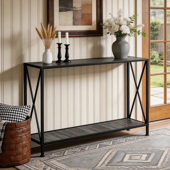 Ktaxon Modern Console Table, Simplistic Entryway Table, Long Narrow Sofa Side Table TV Stand with Sturdy Metal Frame, Gray