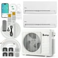 thumbnail image 1 of Ktaxon 2 Zone 9000 + 12000 BTU WIFI Mini Split AC/Heating System, 19 SEER2 Dual Zone 18000 BTU Ductless Split Air Conditioner with Pre-Charged Condenser, Heat Pump & 25Ft Installation Kit, 208-230V, 1 of 12