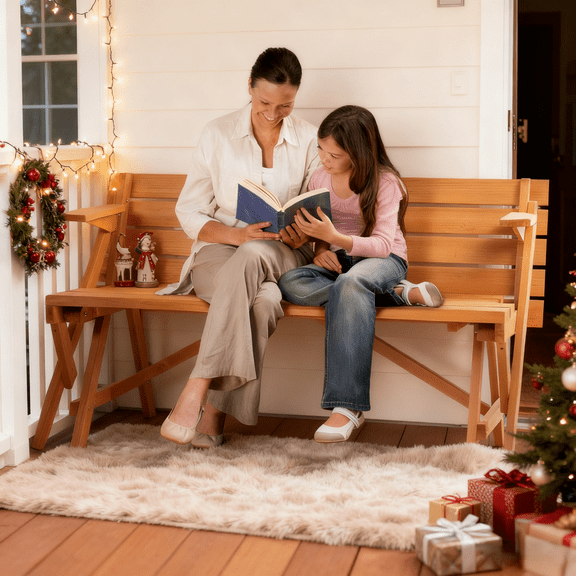 Ktaxon 2-in-1 Outdoor Interchangeable Wooden Picnic Table Set, Transforming Bench w/Umbrella Hole, Convertible Patio Bench for Backyard Porch Deck, Teak