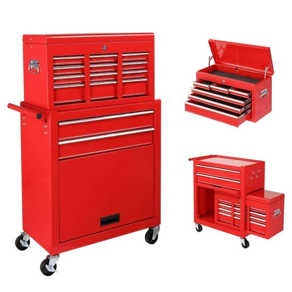 Ktaxon 2 in 1 Rolling Tool Chest Storage Cabinet, Mechanic Tool Organizer Box, w/8 Drawers, Red