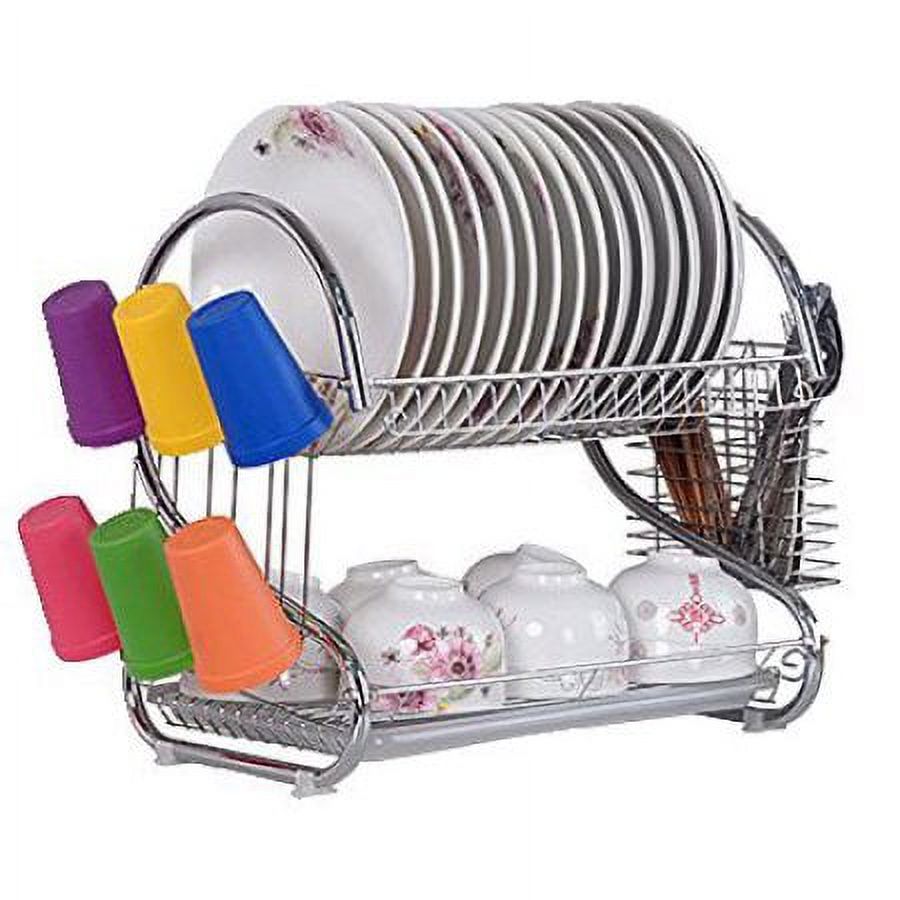 Ktaxon 2-tier dish rack dish drying rack, kitchen rack bowl rack cup drying rack Dish Drainer dryer tray cultery holder organizer - image 1 of 11
