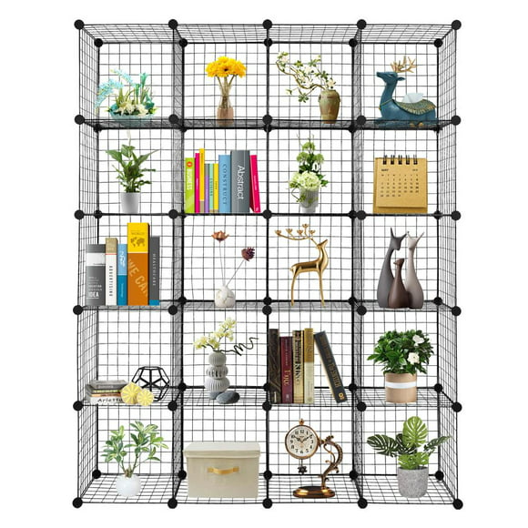 Ktaxon 20-Cube Organizer, Stackable Metal Grid Modular Cubbies Shelves Bookcase Multifunctional