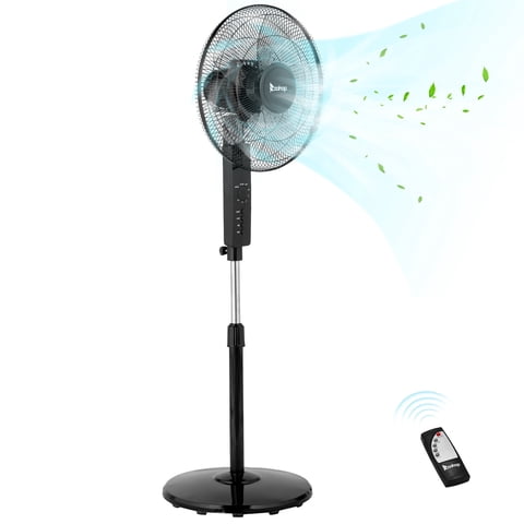 Ktaxon 16" Pedestal Fan with Remote for Bedroom, Living Room, Office, Adjustable Height, Dual-Layered Blades, 3 Speeds, 3 Modes, Timer, Tilt Head,Black