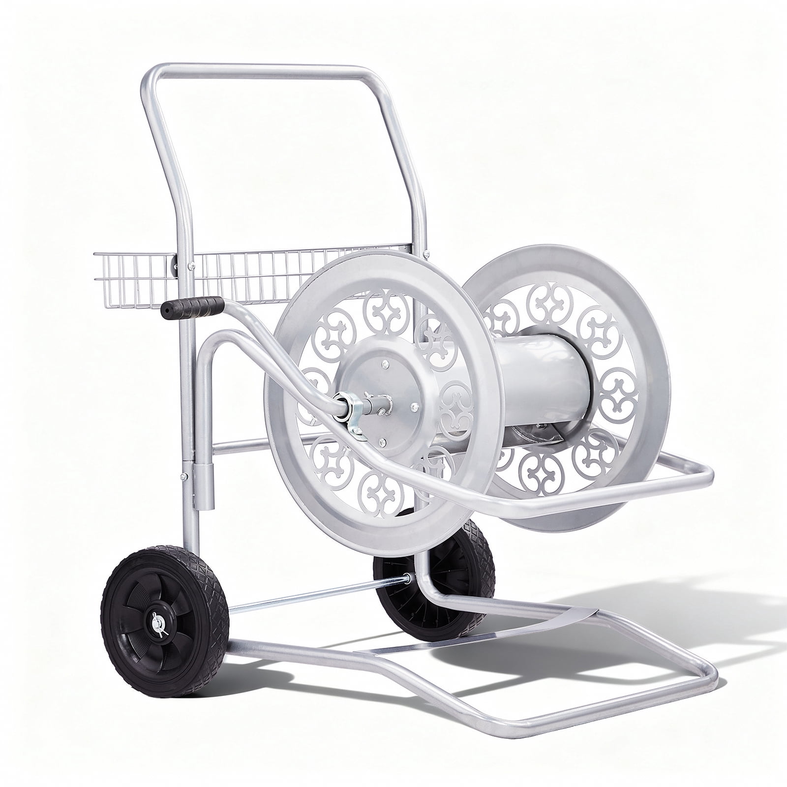Ktaxon 200FT Garden Hose Reel Cart, Heavy Duty Mobile Steel Reel with Wheels for Outdoor Storage, Silver