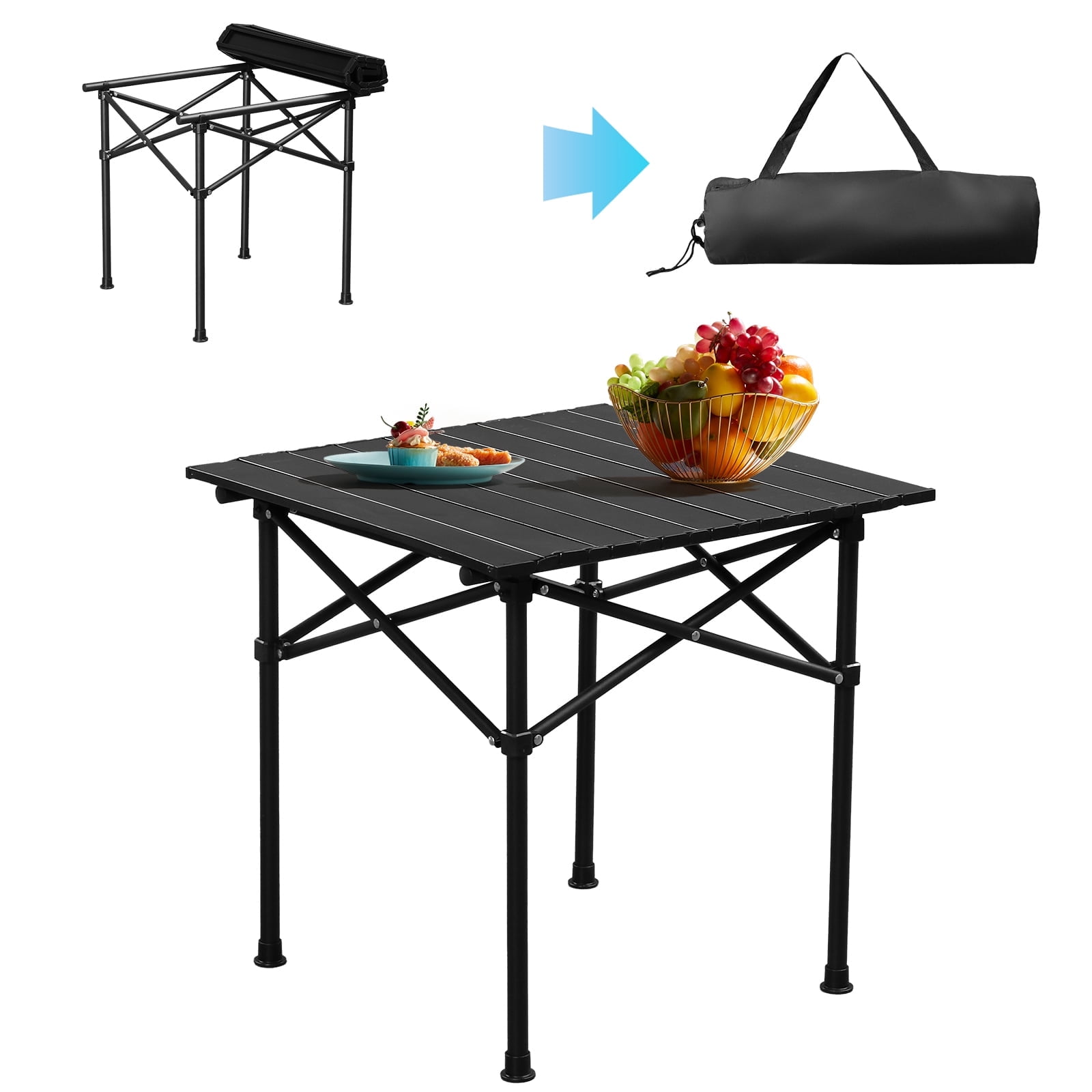 20-Inch Black Carbon Steel Portable Folding Camping Table