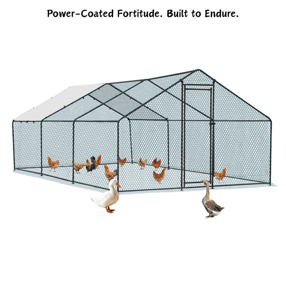 Ktaxon 20x10ft Walk-in Chicken Coop Metal Poultry Cage Waterproof Cover for Hens Rabbits Outdoor Black