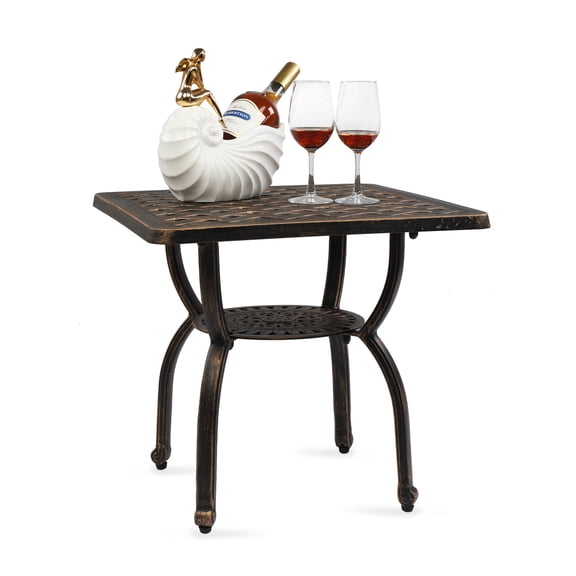Ktaxon 21 in Cast Aluminum Outdoor Side Table, Anti-Rust Outdoor Square End Table, Patio Coffee Bistro Table for Indoor Garden Porch Balcony, Antique Bronze