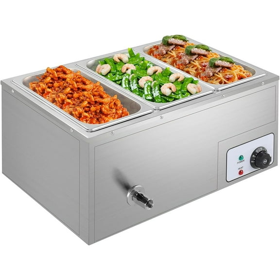 Ktaxon 21QT Commercial Food Warmer, 3-Pan Electric Steam Table, Buffet Countertop with Temperature Control & Lids, 110V