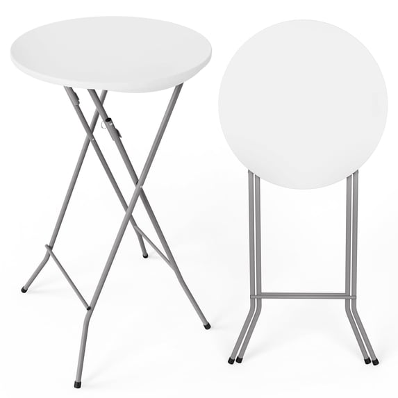 Ktaxon 23.5" Round Folding Bar Table, High Top HDPE Matrial Table for Indoor Outdoor Party Restaurants Wedding Commercial Event, Whtie