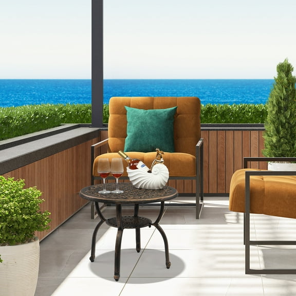 Ktaxon 23.6 in Cast Aluminum Outdoor Side Table, Anti-Rust Outdoor Round End Table, Patio Coffee Bistro Table for Indoor Garden Porch Balcony, Antique Bronze