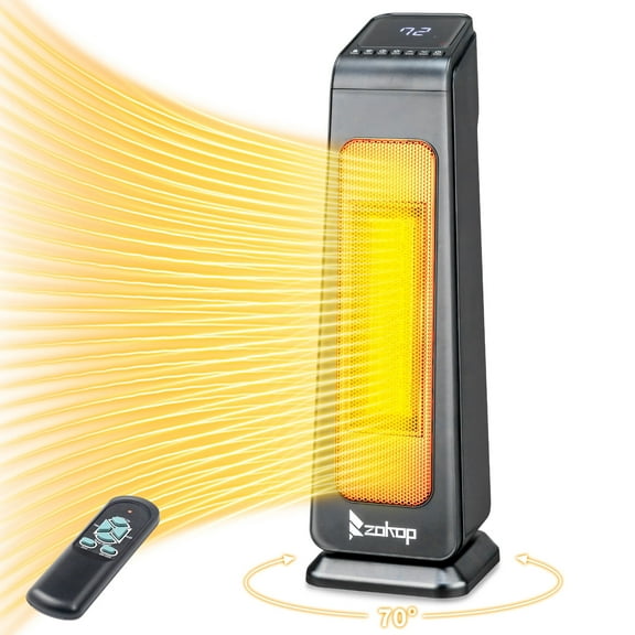 Ktaxon Space Heater Indoor,23" Portable Electric Heater with 3 Heat Settings, 70° Oscillation, Timer, Remote Control, Tip-Over Switch,Quiet Portable Heater for Office, Bedroom, Large Room,Black