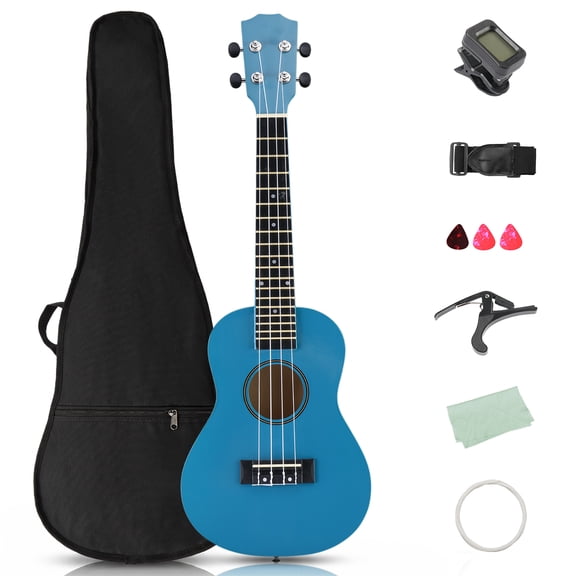 Ktaxon 23 Inch Ukulele for Beginner, Full Basswood Soprano Ukulele Starter Set with Strap, String, Tuner, Pick, Cloth, Blue