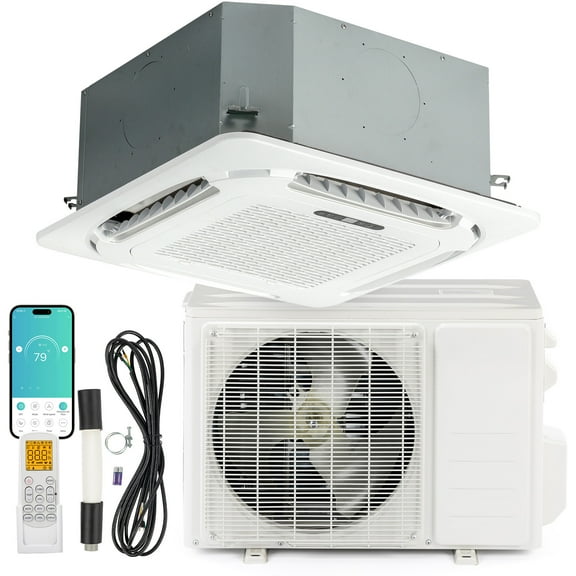 Ktaxon 23000 BTU Smart WIFI Ceiling Cassette Ductless Mini Split AC/Heating System with Inverter, 23 SEER2 Concealed Ceiling Cassette Air Conditioner , Pre-Charged Condenser, Heat Pump & Installation