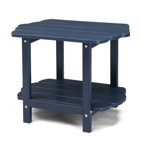 Ktaxon 24 Inch 2-Tier Outdoor Side Table, HDPE Patio End Table with 112lb Capacity, Navy Blue