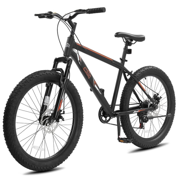 Ktaxon 24 Inch Fat Tire Mountain Bike 7 Speed, Dual Disc Brakes, Twist Shifter Bike for 5'4"+, Black