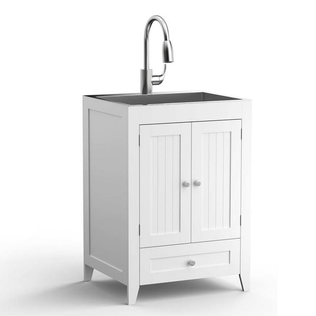 Ktaxon 24-Inch Laundry Sink with Cabinet and Pull-Out Sprayer Faucet ...