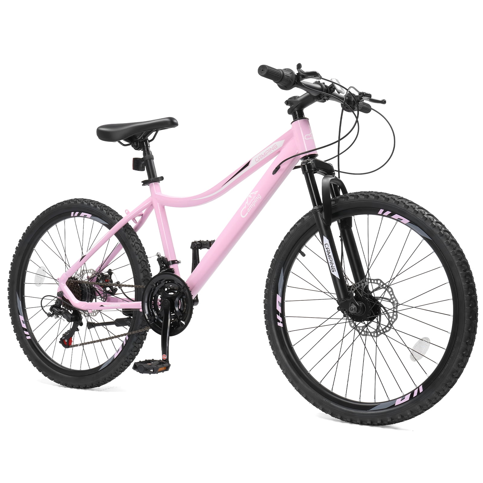 Ktaxon 24" Mountain Bike with Shimano 21 Speed, Disc Brakes, Pink Purple