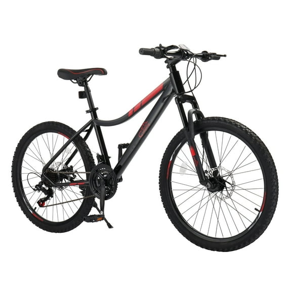 Ktaxon 24" Mountain Bike with Shimano 21 Speed, Dual Disc Brakes, Black Red