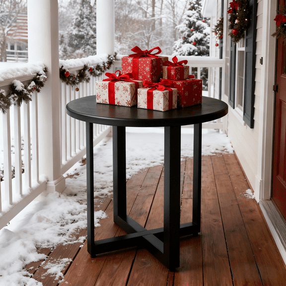 Ktaxon 24" Round Metal Side Table for Outdoor Indoor - Patio Coffee Bistro End Table, Garden Deck, Weather Resistant (Black)