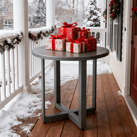 Ktaxon 24in Round Metal Side Table for Outdoor Indoor Patio Coffee Bistro End Table, Garden Deck, Weather Resistant, Gray