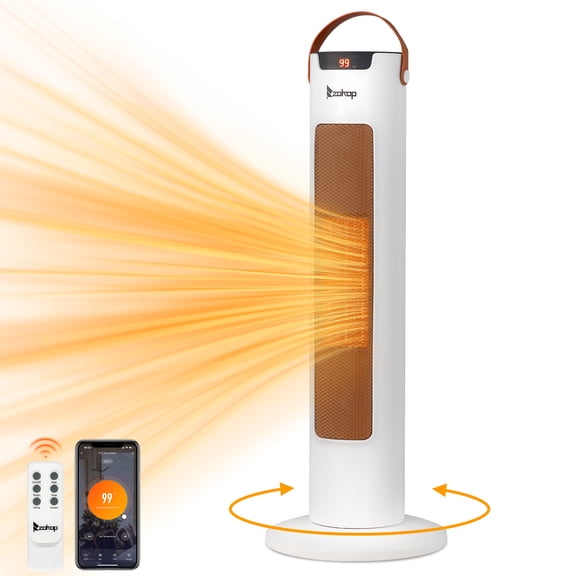 Ktaxon 24" Tower Space Heater, 1500W Smart Electric Heater with Thermostat, WiFi APP & Remote Control, 60° Oscillation, 9H Timer, for Indoor Bedroom Office Home, White