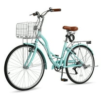 Ktaxon 24" Womens Bike, 7 Speed Cruiser Bike for Adults Women with Basket & Rack, Locks, Step Through City Bikes, Green