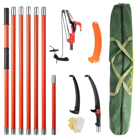 Ktaxon 24ft Manual Pole Saw Pruner, Extendable Tree Trimmer 6.5-24ft, Steel Blade & Scissors, Fiberglass Poles for Tall Trees, Orange