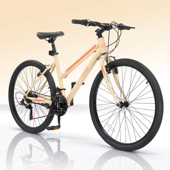 Ktaxon 24" Women's Mountain Bike, 21-Speed Adult MTB with Low-Step Frame, Dual V-Brakes, All-Terrain Tires, Orange