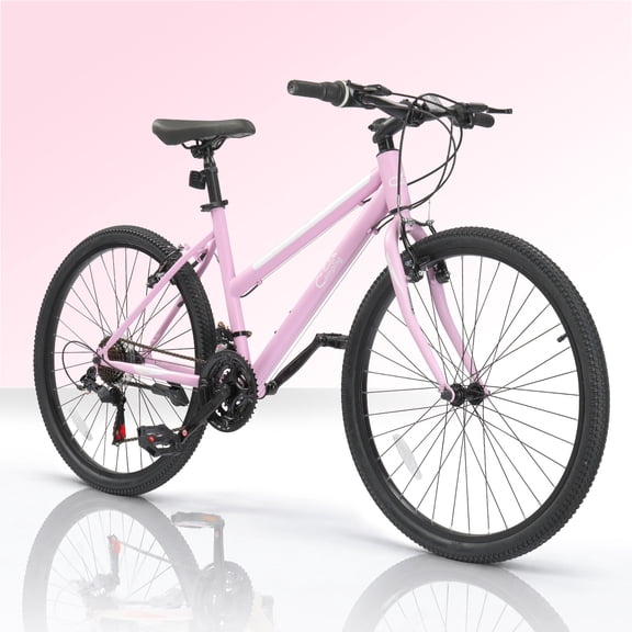 Ktaxon 24" Women's Mountain Bike, 21-Speed Adult MTB with Low-Step Frame, Dual V-Brakes, All-Terrain Tires, Pink