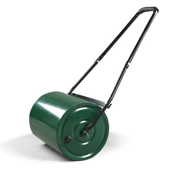Ktaxon 24in Steel Lawn Roller Fillable with Water/Sand, U-Handle for Yard, Green Drum Black Handle