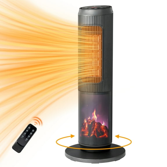 Ktaxon 25'' Digital Tower Space Heater with Remote Control, Oscillation, 3D Realistic Flame Effect, with Adjustable Heat Settings, Overheating & Tip-Over Safety Protection for Room Indoor Use